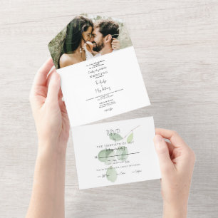 Invitación Todo En Uno Sencilla Boda de Eucalipto Ambos Padres Foto