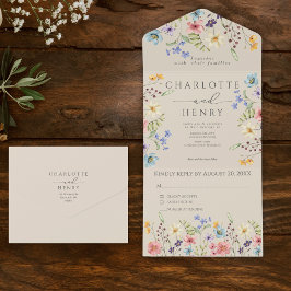 Invitación Todo En Uno Sencilla boda de flores silvestres en el jardín