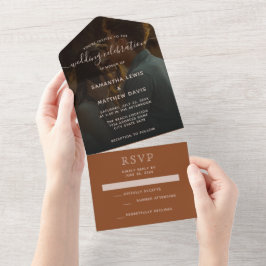 Invitación Todo En Uno Sencilla Elegante Terracota Boda Bohemiana