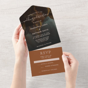 Invitación Todo En Uno Sencilla Elegante Terracota Boda Bohemiana