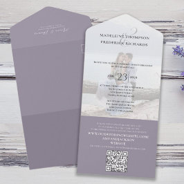 Invitación Todo En Uno Sencilla foto Wisteria Minimalista Código QR RSVP