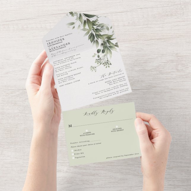 Invitación Todo En Uno Sencilla vegetación monocromática Eucalyptus Boda (desgarro)