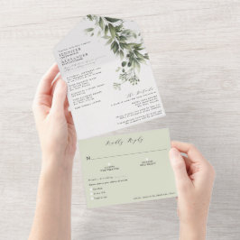Invitación Todo En Uno Sencilla vegetación monocromática Eucalyptus Boda