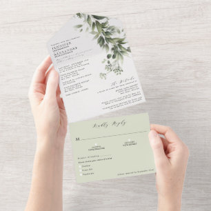 Invitación Todo En Uno Sencilla vegetación monocromática Eucalyptus Boda