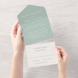 Invitación Todo En Uno Sencilla y elegante boda en verde suave
