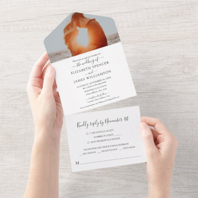Invitación Todo En Uno Sencilla y elegante boda fotográfica RSVP (desgarro)