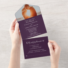 Invitación Todo En Uno Sencilla y elegante boda fotográfica RSVP Purple