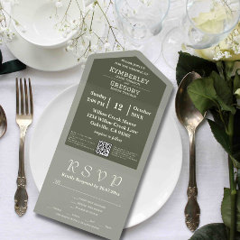 Invitación Todo En Uno Sencillo Código QR Verde Oliva Marrón Claro Minima
