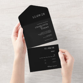 Invitación Todo En Uno Sencillo y elegante negro