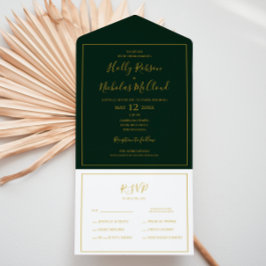 Invitación Todo En Uno Sencillos Navidades elegantes Seal verde oscuro y 