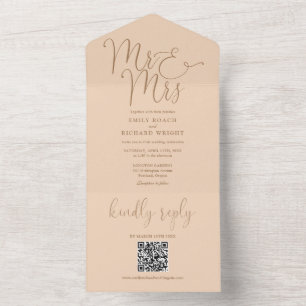 Invitación Todo En Uno Señor y Señora Código QR Moderno Rosa Suave Boda