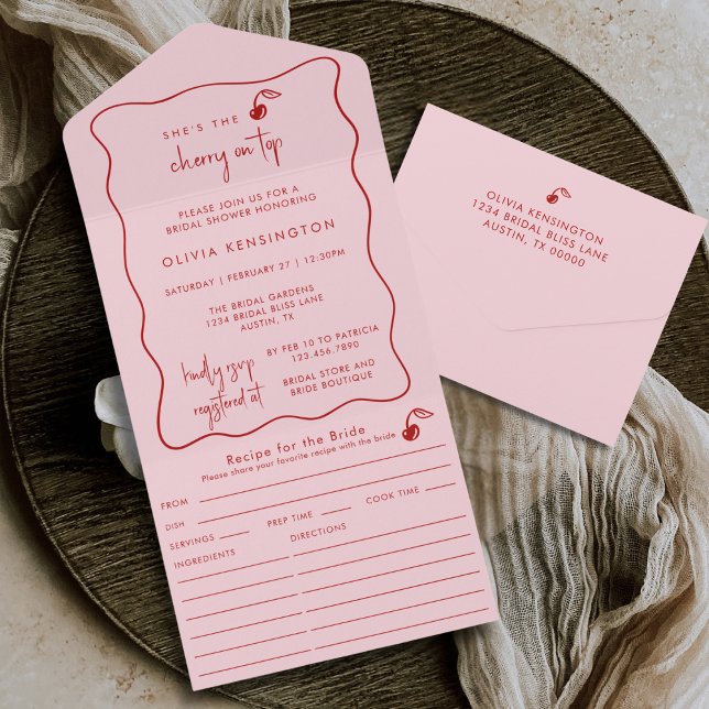 Invitación Todo En Uno She's The Cherry On Top Bridal Shower & Recipe (Subido por el creador)