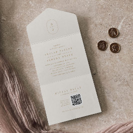 Invitación Todo En Uno SHYLAH Código QR Boda Neutral Mínimo de Crema de O