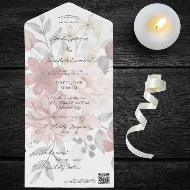 Invitación Todo En Uno Silhouette Wildflower Bouquet con código QR todo e (Subido por el creador)