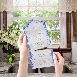 Invitación Todo En Uno Silver royal blue confetti modern wedding
