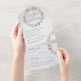 Invitación Todo En Uno Simple Beach Ocean Seashell Wreath Boda