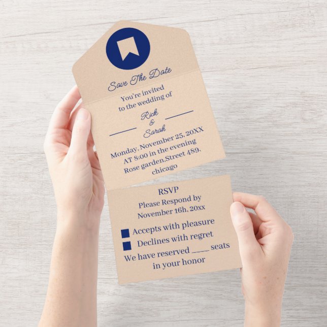 Invitación Todo En Uno Simple Beige Personalizado Salvar la Fecha (desgarro)