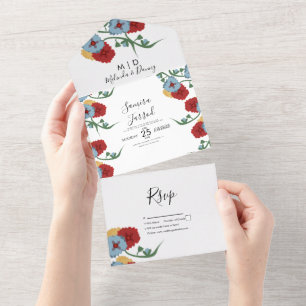 Invitación Todo En Uno SImple Boda Botánica Folclórica Floral Mexicana