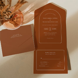 Invitación Todo En Uno Simple Boho Arch Terracotta Wedding RSVP