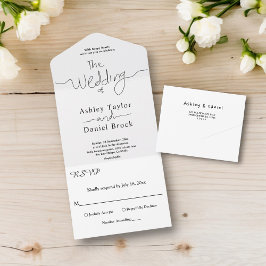 Invitación Todo En Uno Simple Caligrafía Blanca Y Negro Elegante Boda