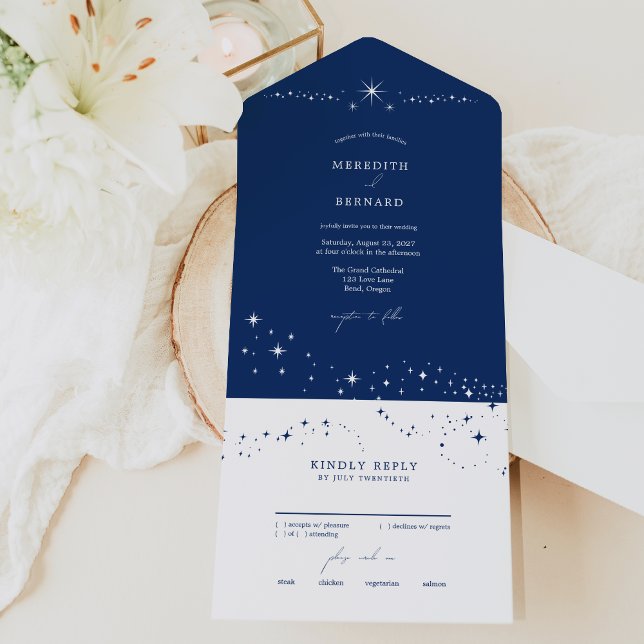 Invitación Todo En Uno Simple Celestial Elegante Boda Azul (Subido por el creador)