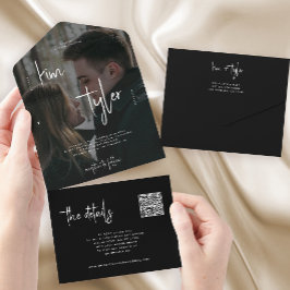 Invitación Todo En Uno Simple código QR de foto en blanco y negro para RS