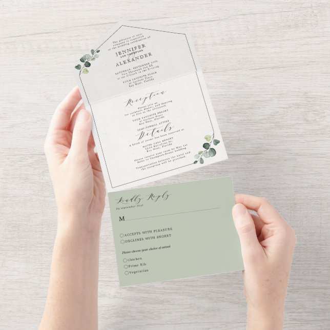 Invitación Todo En Uno Simple Eucalyptus Greenery Boda (desgarro)