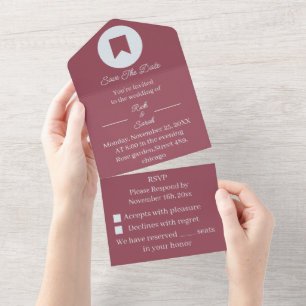 Invitación Todo En Uno Simple Maroon Personalizado Guardar La Fecha