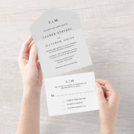 Invitación Todo En Uno Simple Monograma Gris Claro Elegante Boda