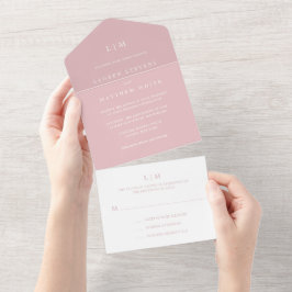 Invitación Todo En Uno Simple Monograma Rosa Claro Elegante Boda