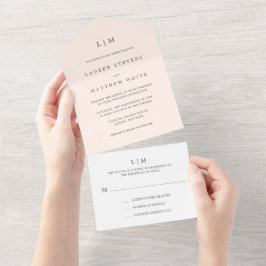 Invitación Todo En Uno Simple Monograma Rosa Elegante Boda