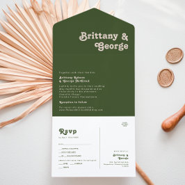 Invitación Todo En Uno Simple Retro Vibes | Sello Verde Oliva y Envío