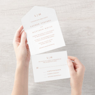 Invitación Todo En Uno Simple Rosa Monograma Rosa Elegante Boda