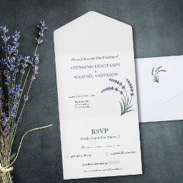 Invitación Todo En Uno Simple RSVP de boda de lavanda