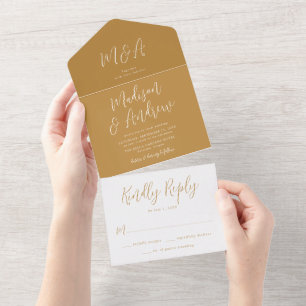 Invitación Todo En Uno Simple Script Ochre Boda