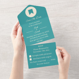 Invitación Todo En Uno Simple Verde azulado Personalizado Guardar La Fech