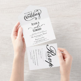 Invitación Todo En Uno Simple y elegante caligrafía moderna de blanco neg