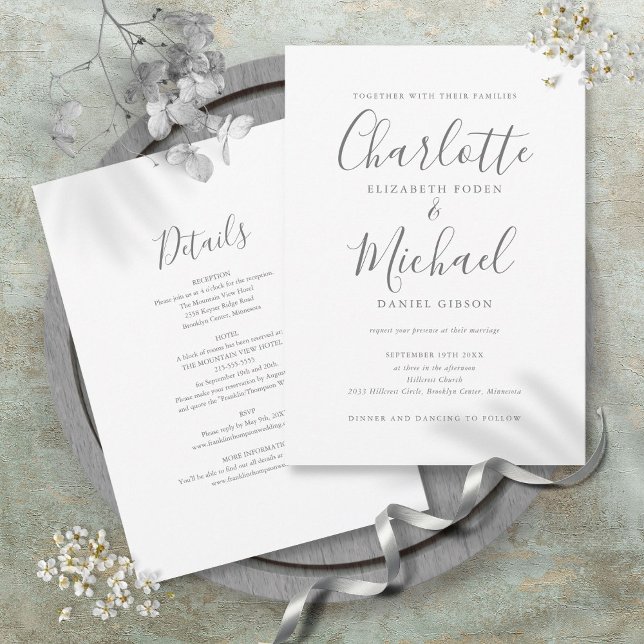 Invitación Todo En Uno Simple y Elegante Script Boda  (All In One Simple Elegant Script Wedding Invitation)