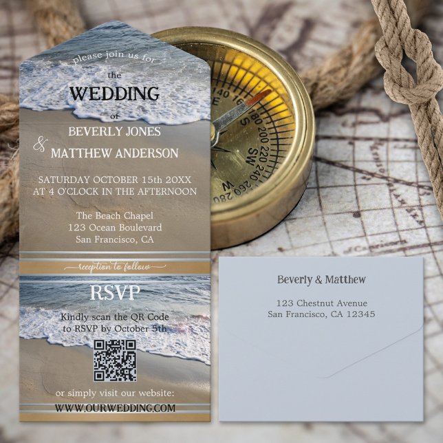 Invitación Todo En Uno Simple y turbia boda de arena azul (Subido por el creador)