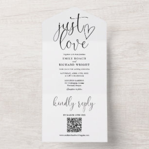 Invitación Todo En Uno Simplemente Amo Código QR Moderno Negro y Blanco B