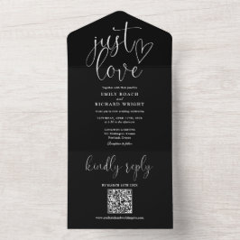 Invitación Todo En Uno Simplemente Amo El Código QR Moderno Boda Blanco Y