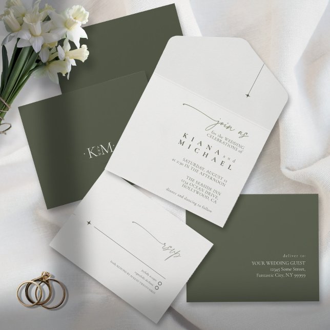 Invitación Todo En Uno Simplemente Moda Boda Moss/White ID1046 (Subido por el creador)