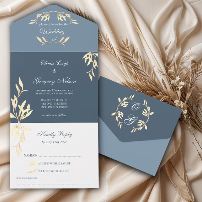 Invitación Todo En Uno Sinfonía floral eterna en Boda azul (Subido por el creador)