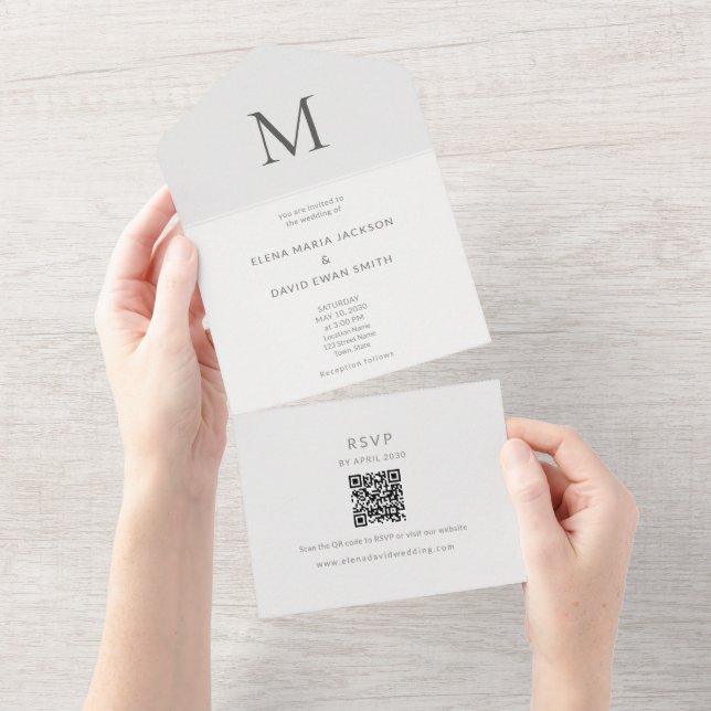 Invitación Todo En Uno Single Initial Civil Wedding (desgarro)