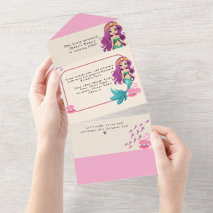 Invitación Todo En Uno Sirena de fiesta de cumpleaños de bebé