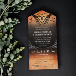 Invitación Todo En Uno Skeleton Heart Monograma Boda de Gótico Halloween