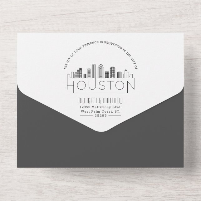 Invitación Todo En Uno Skyline Deco de Houston | BODA (Reverso )