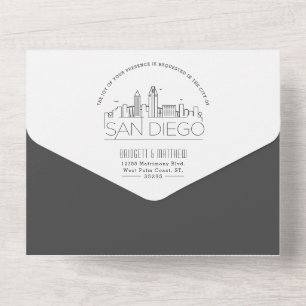 Invitación Todo En Uno Skyline San Diego Deco   Boda Gris