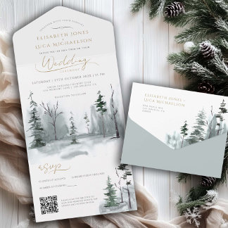 Invitación Todo En Uno Slate Winscape Woodland Boda QR Code