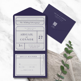 Invitación Todo En Uno Sleek y moderno Lines Navy Grey